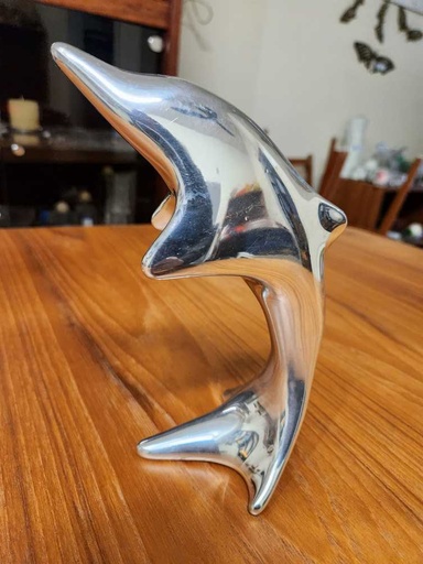 [MB02138] Hoselton Large Aluminum Dolphin Sculpture - Signed - Made in Canada