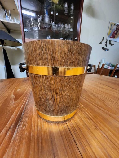 [MB02141] KMC Japan Mahogany Ice Bucket with Leather Handles
