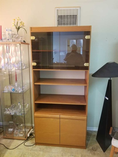 [MB02207] Mobican Teak Wall Unit w/ Smoked Glass and lighting