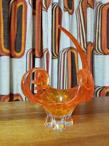 [MB02230] Orange Chalet Glass Basket - Signed