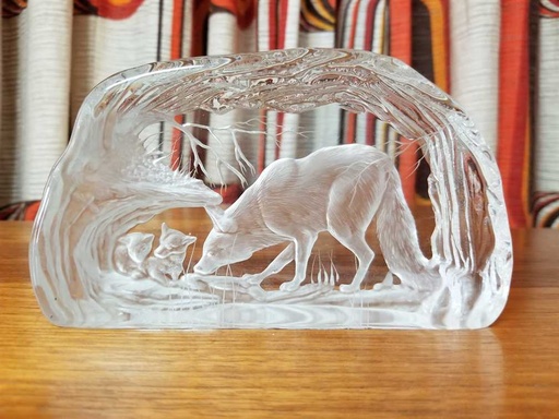 [MB02235] Wolf with Pups Glass Sculpture by Alfred Capredoni Canada