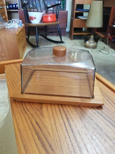 [MB02250] Danish Teak Covered Cheese / Butter Plate