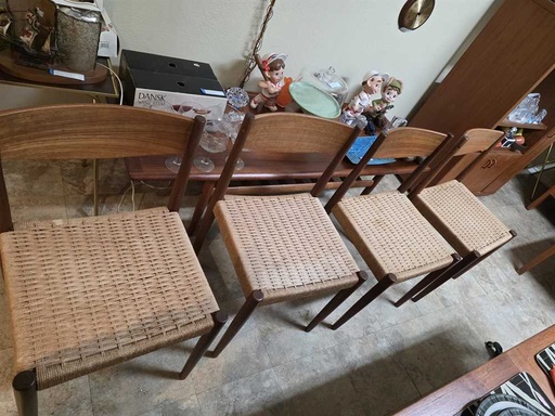 [MB02386] Set of 4 1960's Danish Teak & Papercord Dining Chairs by Poul Volther for Frem Rojle