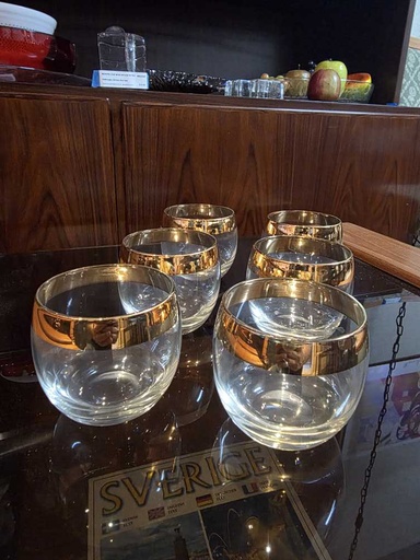 [CT00390] Set of 6 Libbey Gold Band Roly Poly Glasses