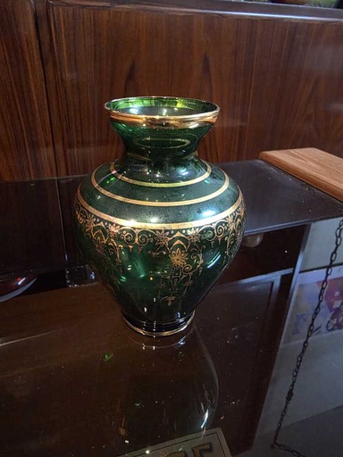 [MB02474] Vecchia Murano Emerald Bud Vase w 24K Gold Trim