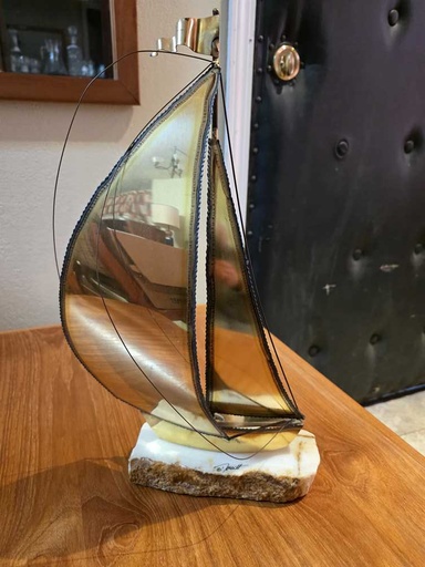 [MB02485] Large Demott Brass Sailboat Sculpture.  Signed.  California.