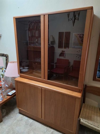 [MB02534] Nordic Furniture Teak Display Cabinet w/Lighting & Smoked Glass Doors