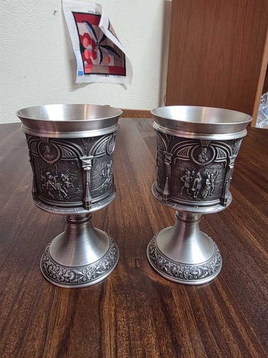 [MB02546] Pair of WMF Zinn Germany Pewter Wine Chalices